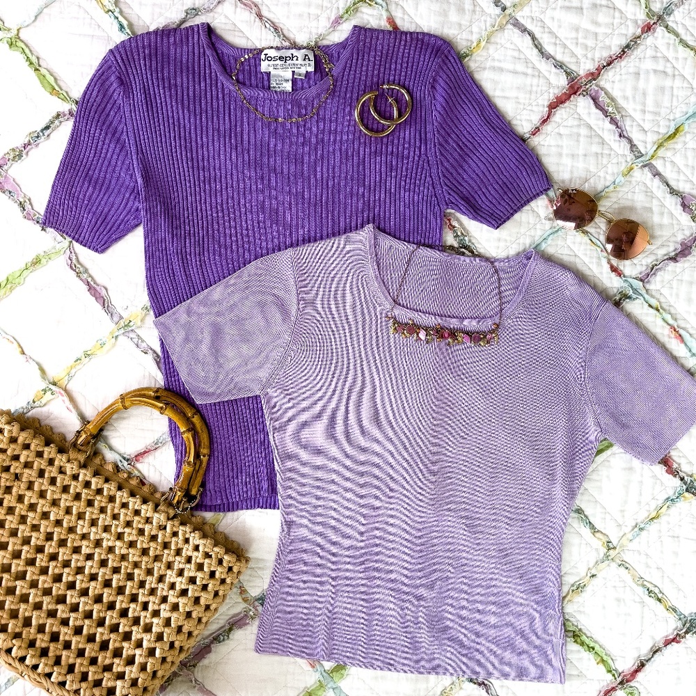 Y2K Lavender Short Sleeve Silk Sweater Knit Tee